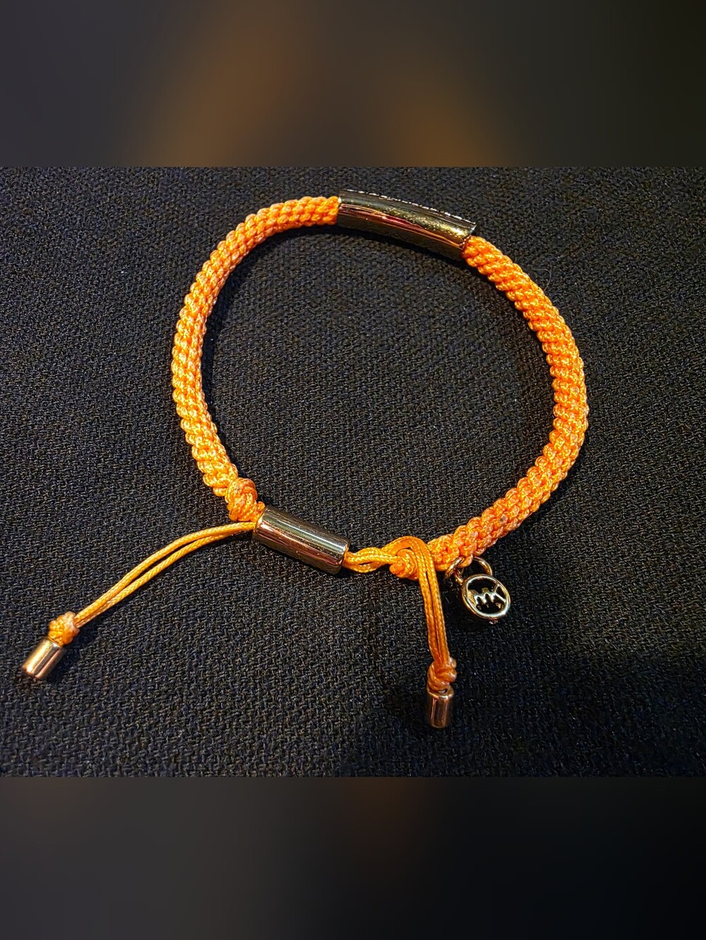 Michael Kors Orange Braided Cord Pavé Crystal Bar Adjustable Bracelet - Picture 4 of 4